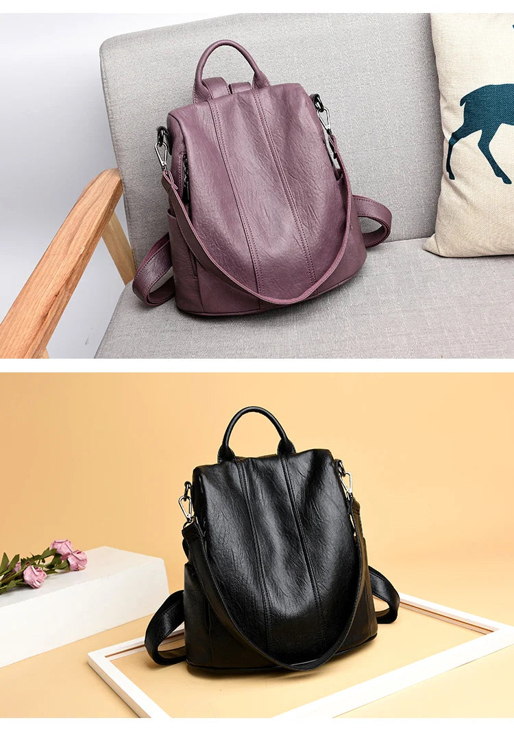 Women&#39;s Waterproof Anti Theft Leather Backpack 2022 Girls Shoulder Bags Multifunctional Large Capacity Travel Backpacks Mochilas