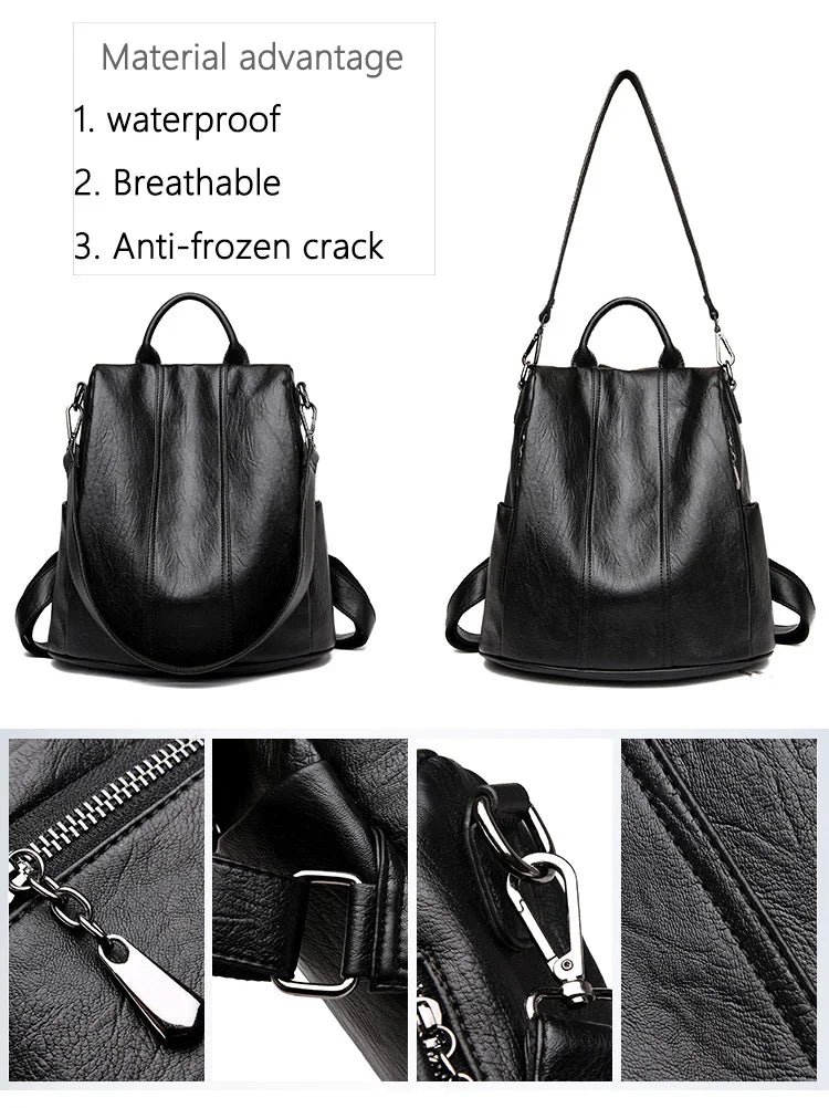 Women&#39;s Waterproof Anti Theft Leather Backpack 2022 Girls Shoulder Bags Multifunctional Large Capacity Travel Backpacks Mochilas