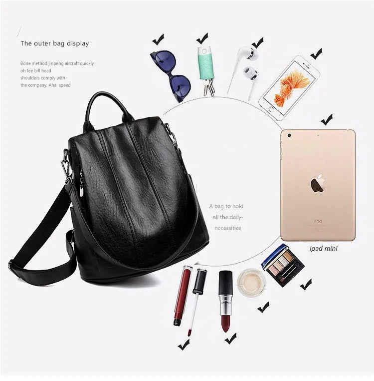 Women&#39;s Waterproof Anti Theft Leather Backpack 2022 Girls Shoulder Bags Multifunctional Large Capacity Travel Backpacks Mochilas