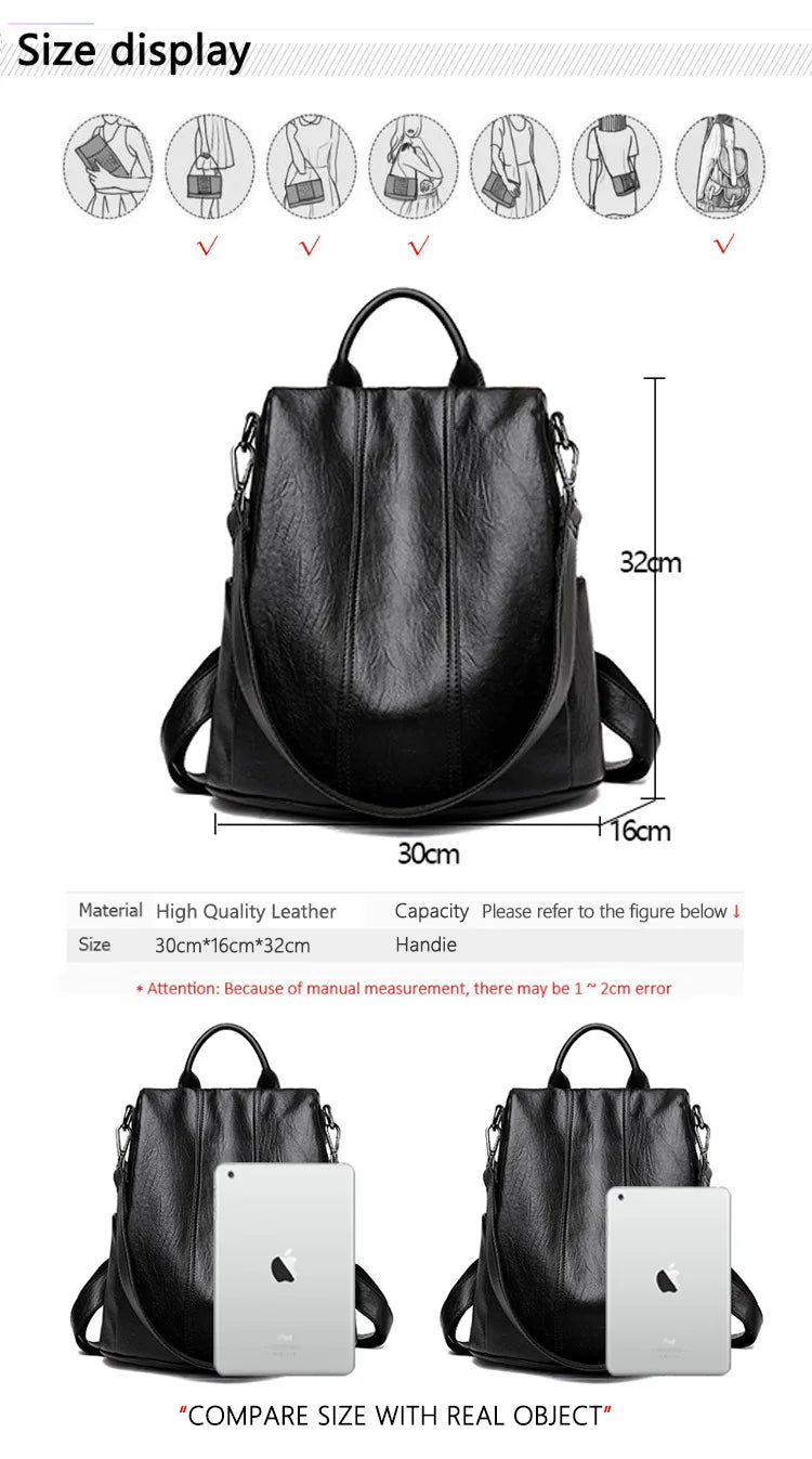 Women&#39;s Waterproof Anti Theft Leather Backpack 2022 Girls Shoulder Bags Multifunctional Large Capacity Travel Backpacks Mochilas