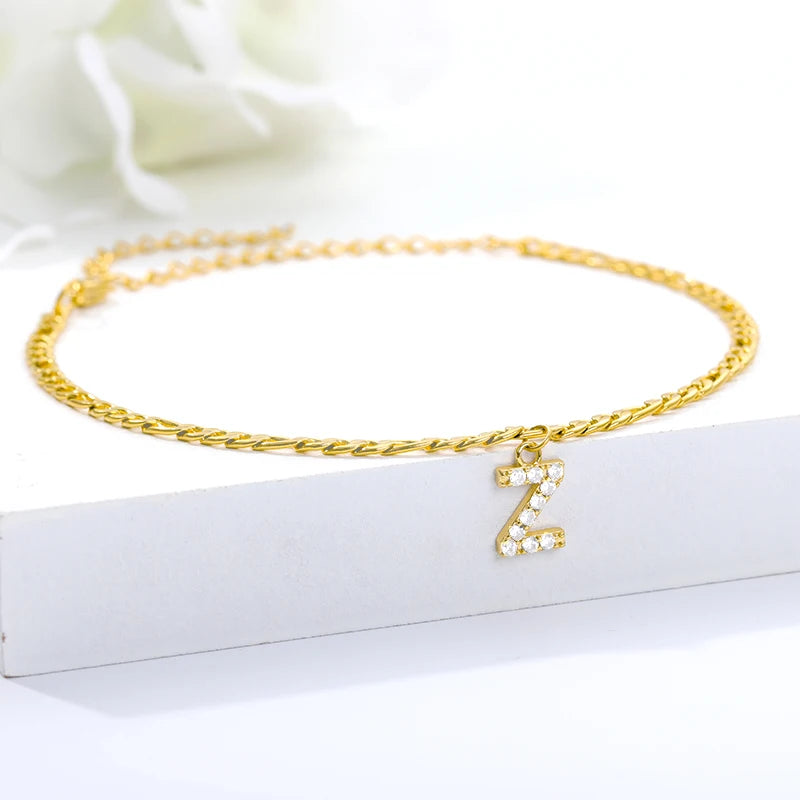 Tiny A-Z Initial Letter Anklets For Women Stainless Steel Gold Color Alphabet Cuban Link Anklet Bracelet Boho Jewelry Gift Bijou