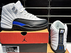 #Air Jordan 12 witte, zwarte en blauwe retro basketbalschoenen