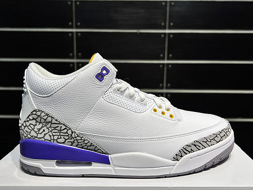 #Air Jordan AJ3 Retro 3e generatie Lakers witte, paarse en gouden mid-top basketbalschoenen