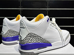 #Air Jordan AJ3 Retro 3e generatie Lakers witte, paarse en gouden mid-top basketbalschoenen