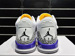 #Air Jordan AJ3 Retro 3e generatie Lakers witte, paarse en gouden mid-top basketbalschoenen