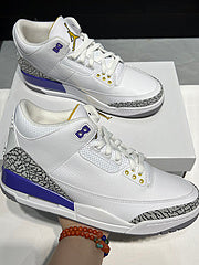 #Air Jordan AJ3 Retro 3e generatie Lakers witte, paarse en gouden mid-top basketbalschoenen