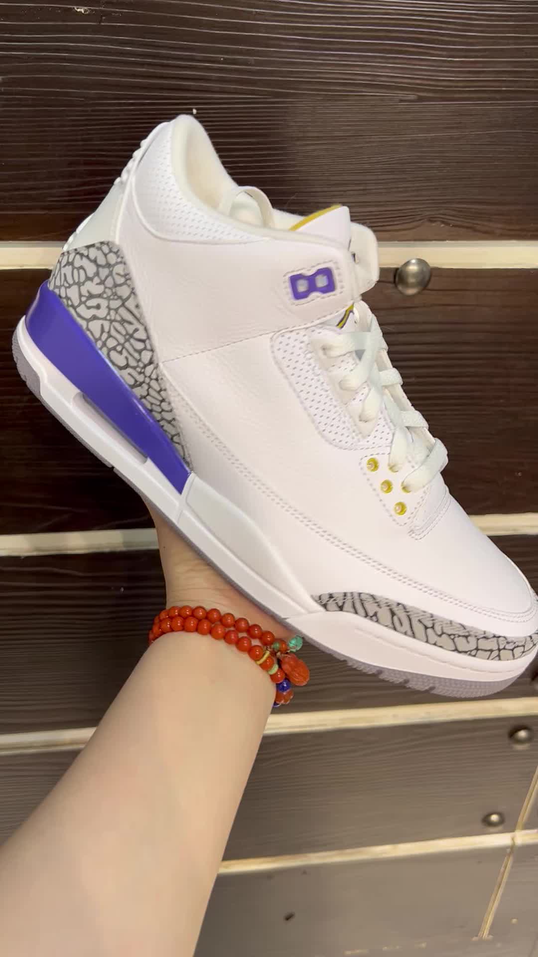 #Air Jordan AJ3 Retro 3e generatie Lakers witte, paarse en gouden mid-top basketbalschoenen