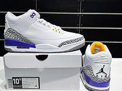 #Air Jordan AJ3 Retro 3e generatie Lakers witte, paarse en gouden mid-top basketbalschoenen