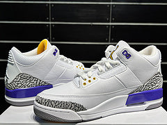 #Air Jordan AJ3 Retro 3e generatie Lakers witte, paarse en gouden mid-top basketbalschoenen