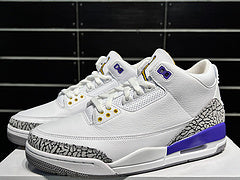 #Air Jordan AJ3 Retro 3e generatie Lakers witte, paarse en gouden mid-top basketbalschoenen