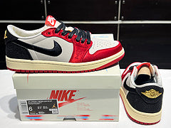 #Air Jordan 1 x Trophy Room AJ1 wit zwart rood zijden lage retro basketbalschoenen