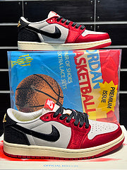 #Air Jordan 1 x Trophy Room AJ1 wit zwart rood zijden lage retro basketbalschoenen