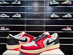 #Air Jordan 1 x Trophy Room AJ1 wit zwart rood zijden lage retro basketbalschoenen