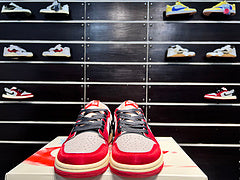 #Air Jordan 1 x Trophy Room AJ1 wit zwart rood zijden lage retro basketbalschoenen