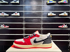 #Air Jordan 1 x Trophy Room AJ1 wit zwart rood zijden lage retro basketbalschoenen