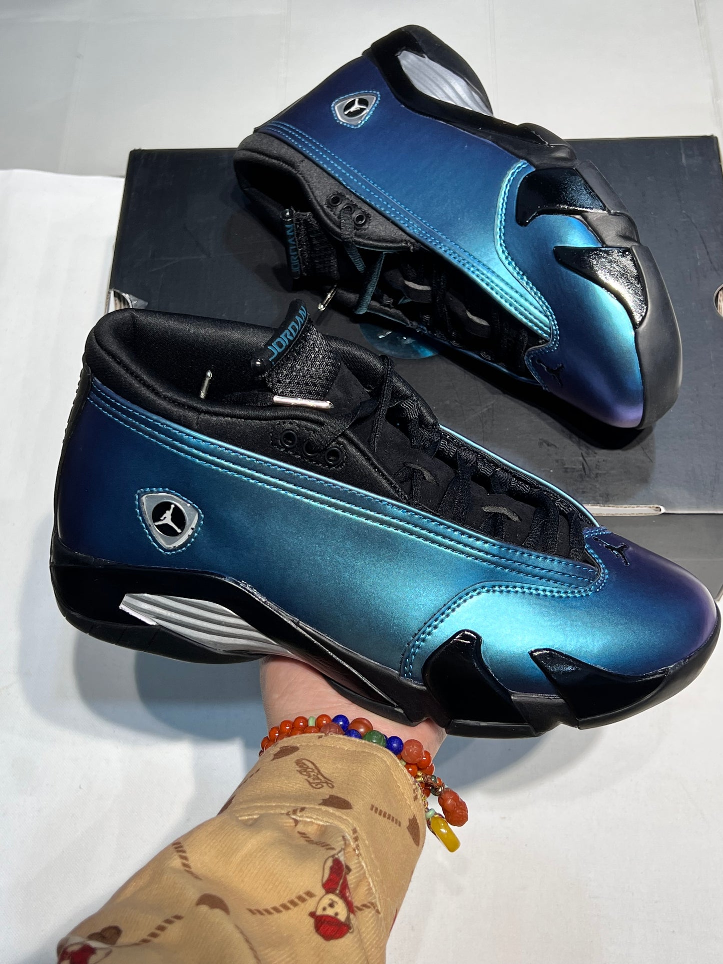 #Air Jordan 14 Low WMNS-liefdesbrief Kleur: Mineraalblauw/metallic zilver-zwart