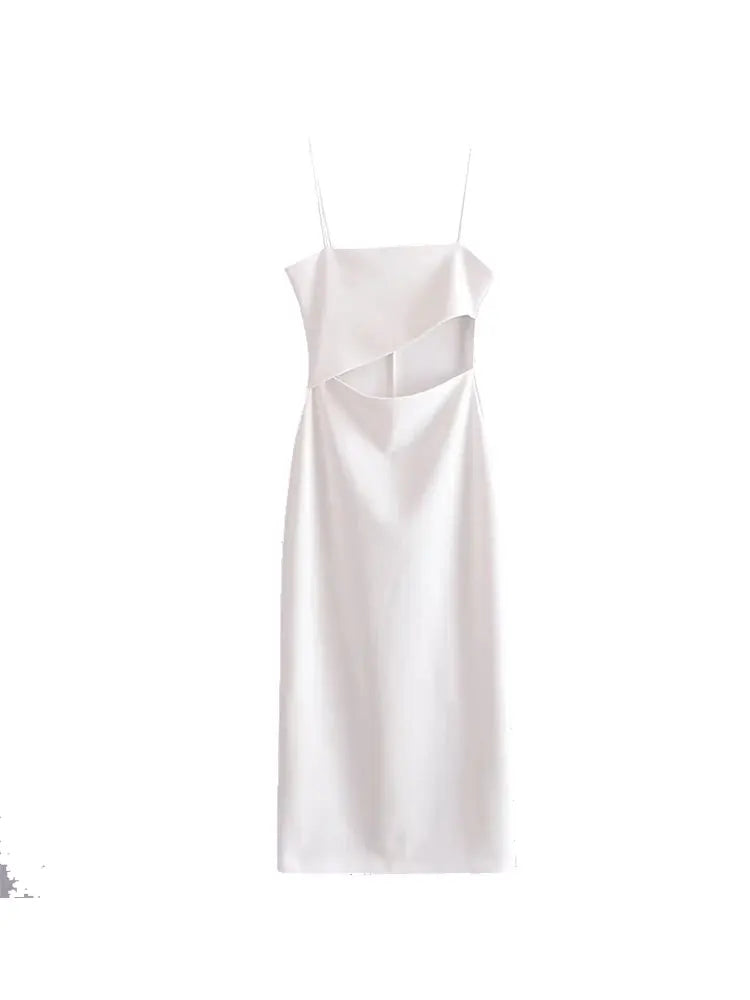 TRAF 2023 Summer White Slip Dress Woman Long Dress Women Backless Party Dresses for Women Female Midi Dress