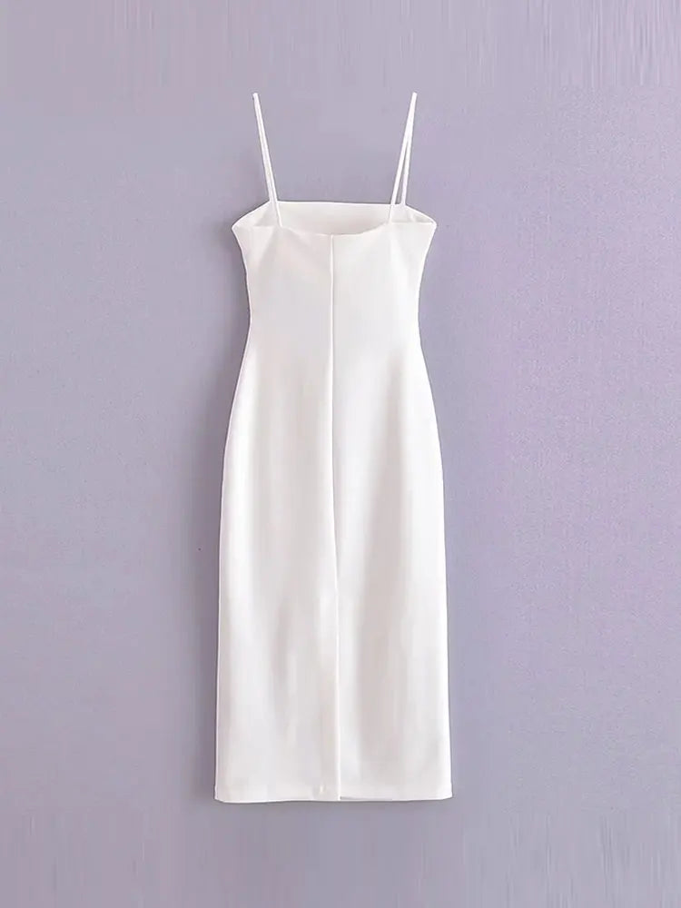 TRAF 2023 Summer White Slip Dress Woman Long Dress Women Backless Party Dresses for Women Female Midi Dress